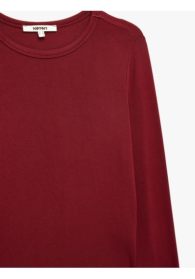 Koton Viskon Slim Fit Uzun Kollu Bisiklet Yaka Tişört Bordo 7wak50005ek