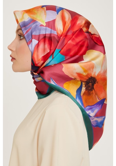 Armine İpek Eşarp 2025 Kış - 9205-57 Twill - Yeşil Bordo
