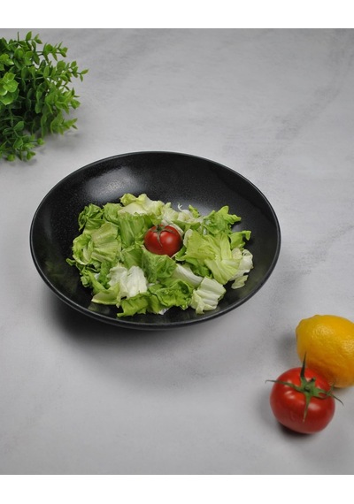 1 Adet Porselen Salata Tabağı 25 Cm Çukur Servis Tabak Sunum Kase- Siyah Çok Renkli