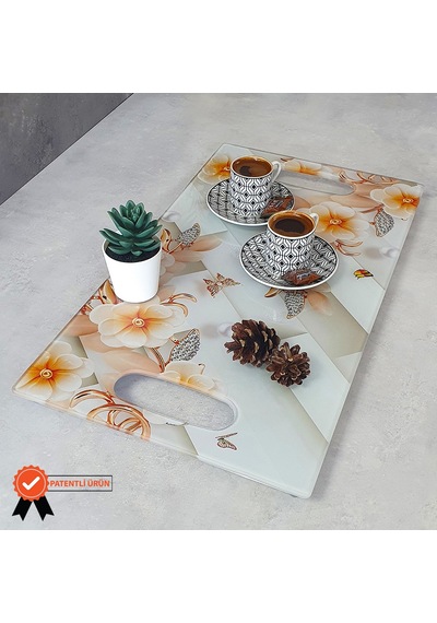 Decorita Cam Tepsi Elmas Çiçekler 29Cm X 52Cm