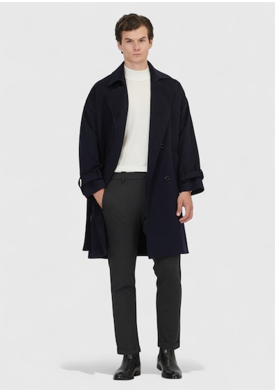 Ramsey Lacivert Oversize Fit Kruvaze Yaka Dokuma Palto