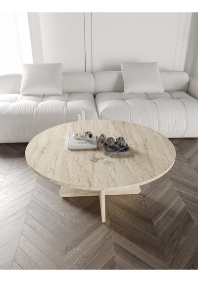 Mush 90cm Orta Sehpa Traverten Desenli - Tamamı Mdf