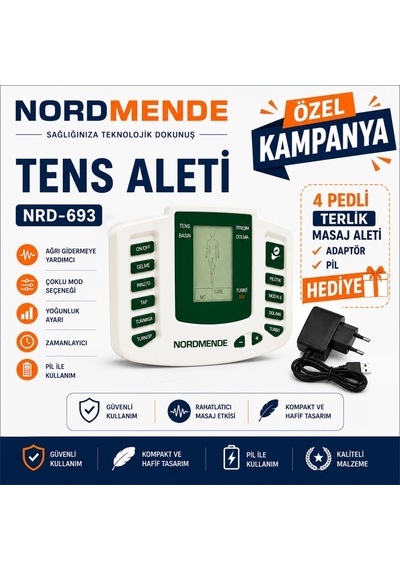 Tens Cihazı 4 Pedli Dijital Masaj Cihazı Adaptör 4 Ped Ve Pil Hediyeli