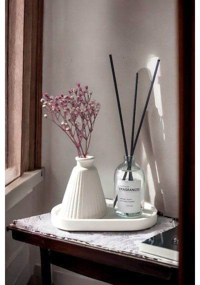 Dekoratif Konik Pampas Kuru Çiçek Vazosu Standlı Fresh Soft Oda Kokulu Set