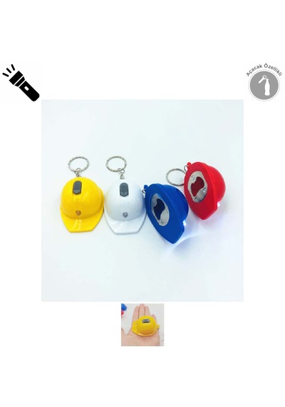 Fener Ve Açacak Özellikli Baret Anahtarlık Fonksiyonlu Anahtarlık 1 Adet Ebat: 5,7 Cm X 4,4 Cm Sarı