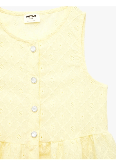 Koton Düğme Detaylı Kolsuz Bisiklet Yaka Brodeli Bluz Sarı 6skg60130ak
