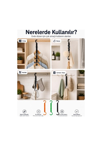 B&e 3 Renk Seçenekli Pratik Mutfak Ve Banyo Askı Düzenleyici 3'lü Set Yeşil - 874272915 Yeşil