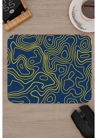 Sarı Lacivert 22x18 Taraftar Gaming Oyuncu Mouse Pad Kaymaz Taban Küçük Fare Altlığı Topography