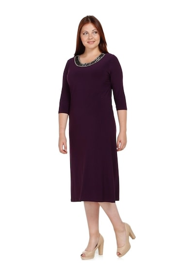 Nidya Moda Büyük Beden Ray Yaka Elbise-4079M Mürdüm