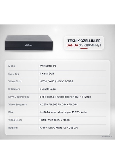 Dahua Xvr1b04h-ı/t 4 Kanal 5 Mp Penta-brid Dvr Kayıt Cihazı H.265+ Smd Plus