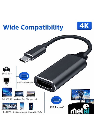Metai 4k Ultra Hd Usb-c To Hdmı Dönüştürücü Adaptör Type-c Görüntü Aktarıcı Kablo Thunderbolt 3/4 Apple Uyumlu MacBook , Laptop, Telefon Ve Tablet İçin