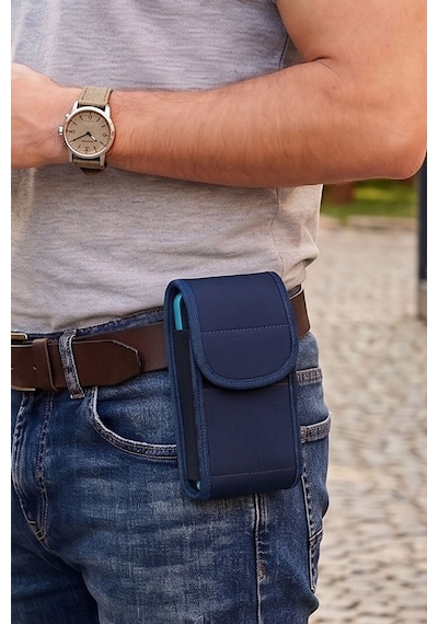 Lederax Xl Kumaş Kemere Takılan Telefon Kılıfı Bel Çantası Ld677 Lacivert