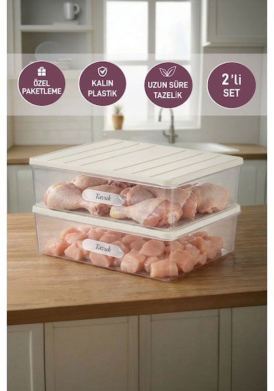 Selka Home 2 Adet 4 Lt. Nora Organizer  Buzdolabı Buzluk Düzenleyici Saklama Kabı