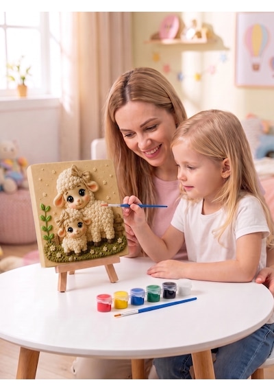 15x15 Koyun Ve Kuzu Taş Boyama Seti Çocuk Ve Yetişkin Hobi Kiti