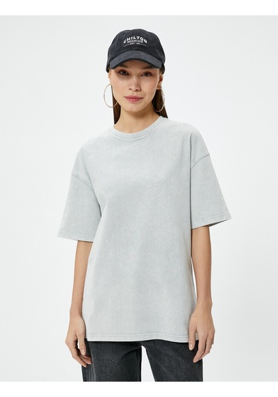Koton Basic Oversize Tişört Kısa Kollu Bisiklet Yaka Pamuklu Gri 4sal10232ık Gri