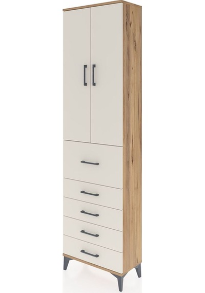 Arges Dolap 2 Raflı 5 Çekmeceli 2 Kapaklı 60x30x221 Çam-aytaşı Çam