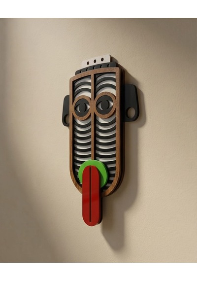 Modern Picasso Tarzı Ahşap Duvar Maske Mdf - Siyah Turuncu - Kırmızı Geometrik Tribal Mask 1
