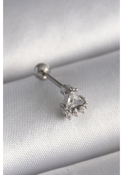 316l Çelik Gümüş Renk Üçgen Zirkon Taşlı Tragus Piercing