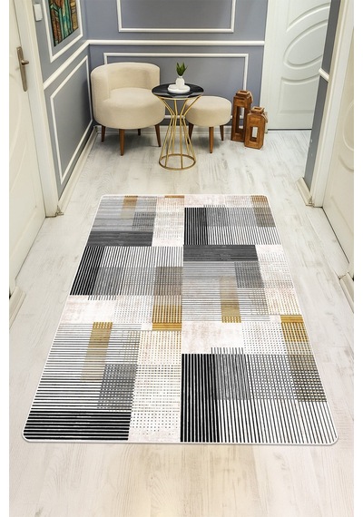 Modern Desenli Dijital Baskı Kaymaz Taban Halı H0936 Renkli