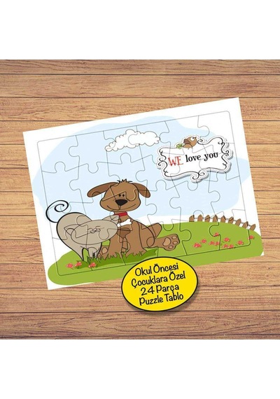 Bahçede Kedi Köpek 24 Parça Çocuklara Özel Yapboz Tablo-1020333