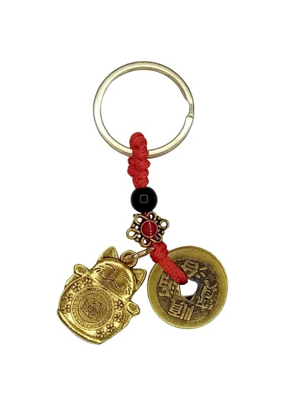 Çin Feng Shui Şans Ve Bereket Parası Maneki Neko Metal Anahtarlık