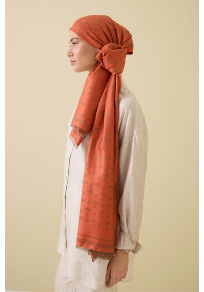 Imannoor Karanfil Monogram Turuncu İpek Şal 68x200 Orange