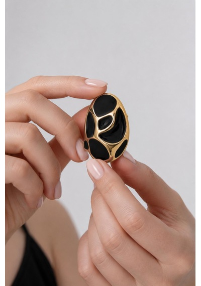 Siyah Mine Detaylı Gold Küpe Gold - Siyah