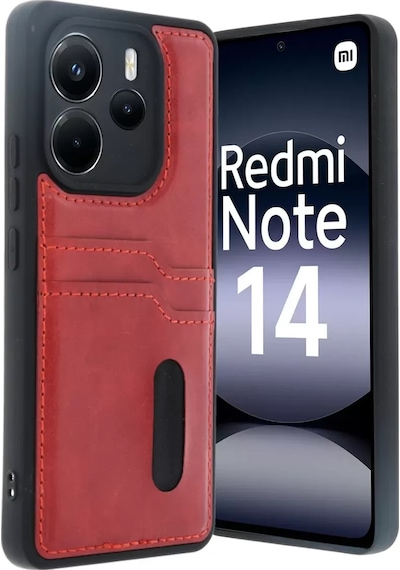Newface Xiaomi Redmi Note 14 4g Kılıf Sara Kartvizitli Deri Kılıf - Kırmızı