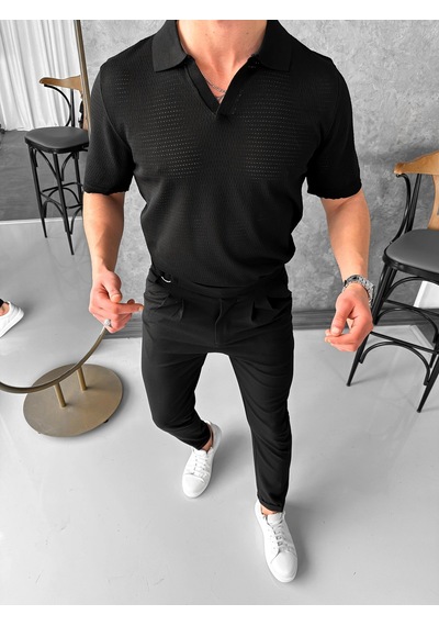 Modefendi Yüksek Kalite Kesik Yaka Likralı Tshirt Siyah