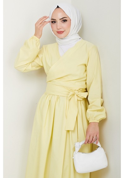 Bestenur Bağlamalı Bluz Etek İkili Takım 1465 - Sarı Sarı
