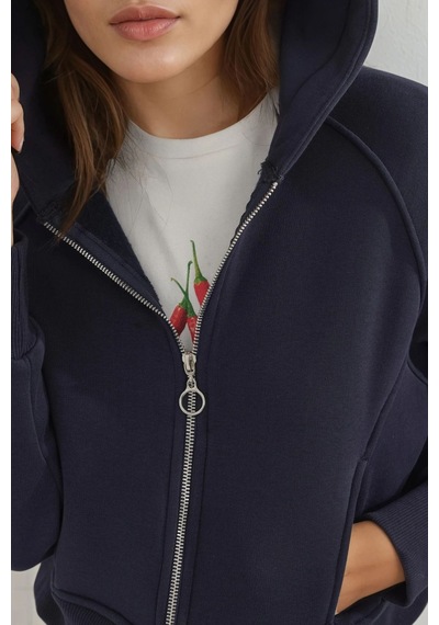 Hiccup Rahat Kesim Kapüşonlu Fermuarlı Hoodie Lacivert