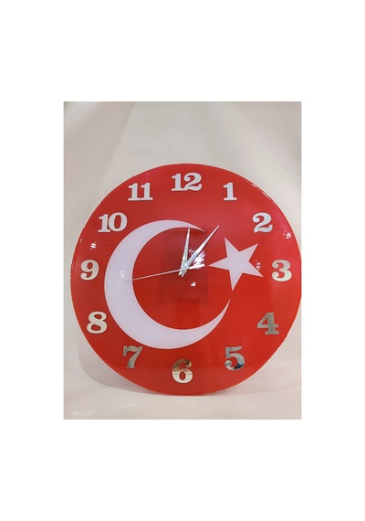 Epoksi Duvar Saati Türk Bayrağı Kırmızı Kırmızı
