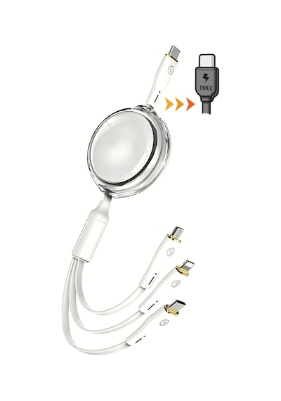 Makaralı Düğümlenmeyen 100w Type-c Süper Fast Pd Şarj Kablosu 3in1 Apple iPhone Samsung Xiaomi Uyumlu Hızlı Şarj