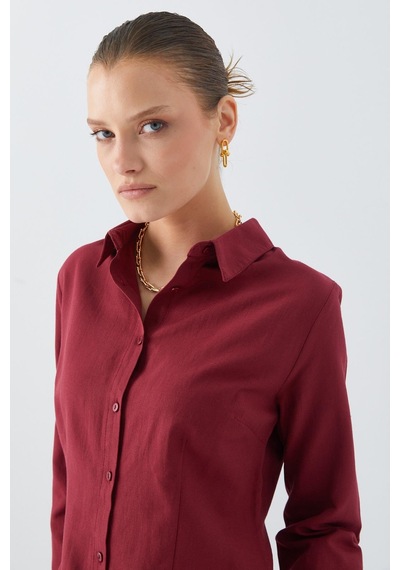 Mixray 4634 Kadın Pensli Fit Gömlek Bordo