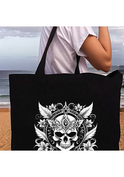 Tattoo Plaj Çantası Kanvas 48x41x10 Cm Siyah - No.02 Siyah