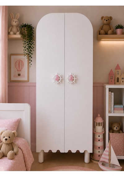 Gemici Oval 2 Kapaklı Dolap Tamamı Mdf Pembe Beyaz - Pembe