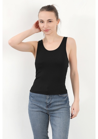 Giysa Kadın Askılı Kaplı Kare Yaka Body Siyah - 5058 Siyah
