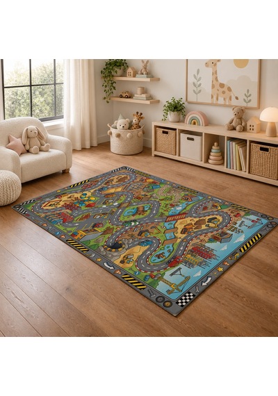 Kartela Halı Eğlenceli Şehir Kaymaz Taban Çocuk Oyun Halısı - 160 X 240 Cm Çok Renkli