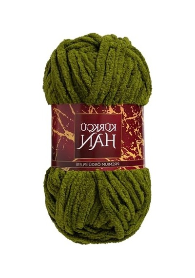 Lüks Kadife El Örgü İpi 100 G 60 M, %100 Mikro Polyester - Zeytin Yeşili