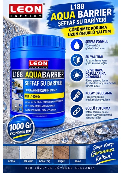 Leon Premium L188 Aqua Barrier Şeffaf Su Yalıtım Bariyeri 1000 Gr Uv Ve Hava Koşullarına Dayanıklı