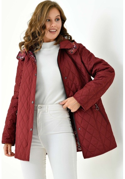 Mg Otantik Kadın Büyük Beden Kapüşonlu İçi Desenli Fermuarlı Çıtçıtlı Kapitone Kaban Mont Bordo Mg Otantik Kadın Büyük Beden Kapüşonlu İçi Desenli Fermuarlı Çıtçıtlı Kapitone Kaban Mont Bordo