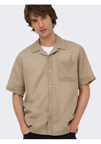 Only & Sons Onslaurence Lınen Resort Collar Ss Noos Erkek Gri Gömlek - 22036242