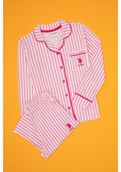 U.S. Polo Assn. Kız Çocuk Fuşya Çizgili Pijama Takımı 50318940-VR023
