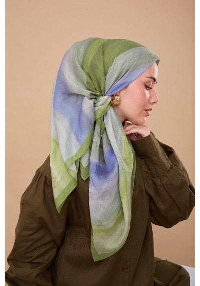 Silk Home Olinda İpek Eşarp 47005-19 Yeşil, Çelik Mavi, Lila, Çimen Yeşili