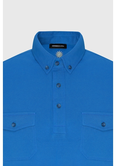 Erkek Saks Slim Fit Dar Kesim %100 Pamuk Polo Yaka Tişört Saks