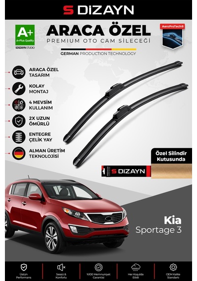 S-dizayn Kia Sportage Ön Cam Silecek Seti 2010-2016 Premium Araca Özel 60-45 Cm A+ Kalite
