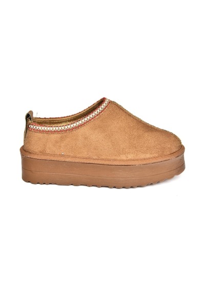 Fox Shoes R612047302 İçi Tüylü Kalın Tabanlı Süet Kadın Terlik Taba