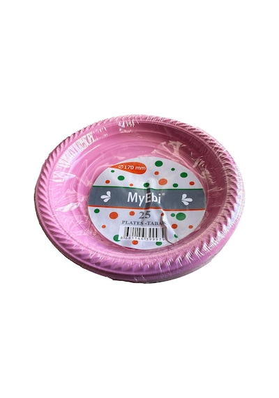 Kullan At Renkli Pembe Parti Davet Plastik Tabak - 17 Cm. - 25 Adetlik 10 Paket