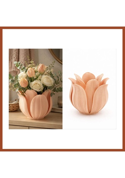 Bezos 3d Baskı Lotus Yapraklı Vazo - Dekoratif Çiçeklik-turuncu Pro