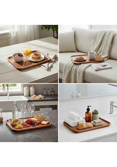 Akasya Ahşap Servis Tepsisi Ve Sunumluk 33x24 Cm Doğal Akasya Ağacı Kahvaltı, Peynir, Şarküteri Ve İkram Tabağı Kenarlı Ahşap Tepsi Çok Renkli